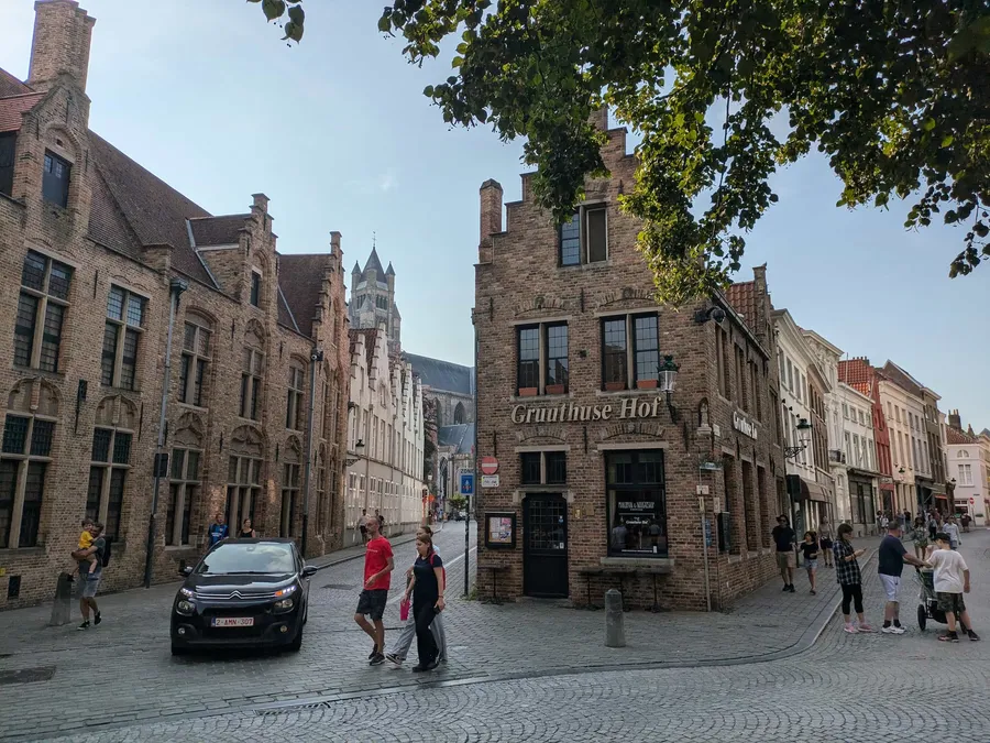 A street in Bruges showing old brick façades