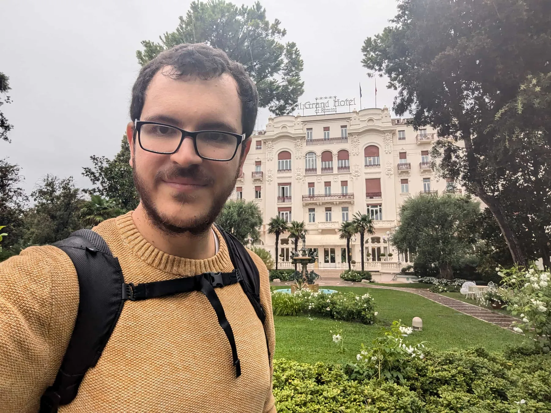 Selfie in front of the Grand Hotel in Rimini